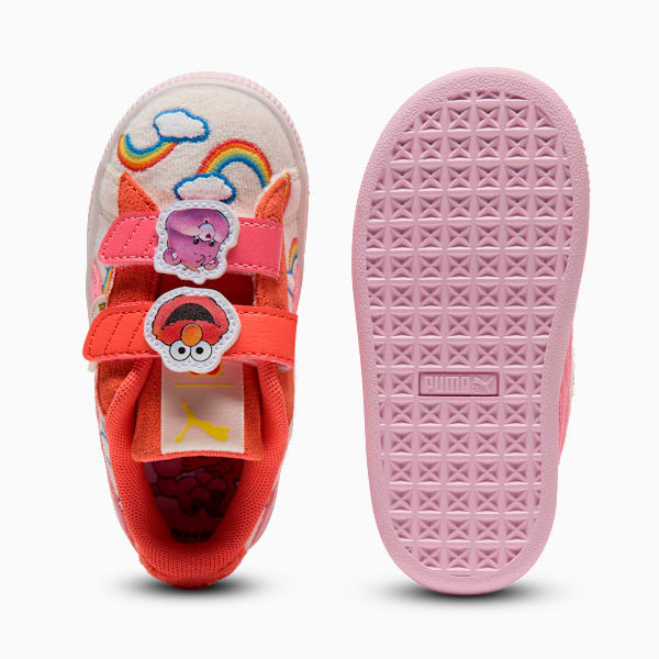 PUMA x CARE BEARS x SESAME STREET Basket Toddlers' "Elmo Cheer" Easy On Sneakers, Frosted Ivory-Red Glamour-Pearl Pink, extralarge